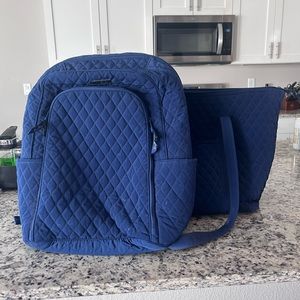 Blue Vera Bradley set. Backpack and weekender bag.